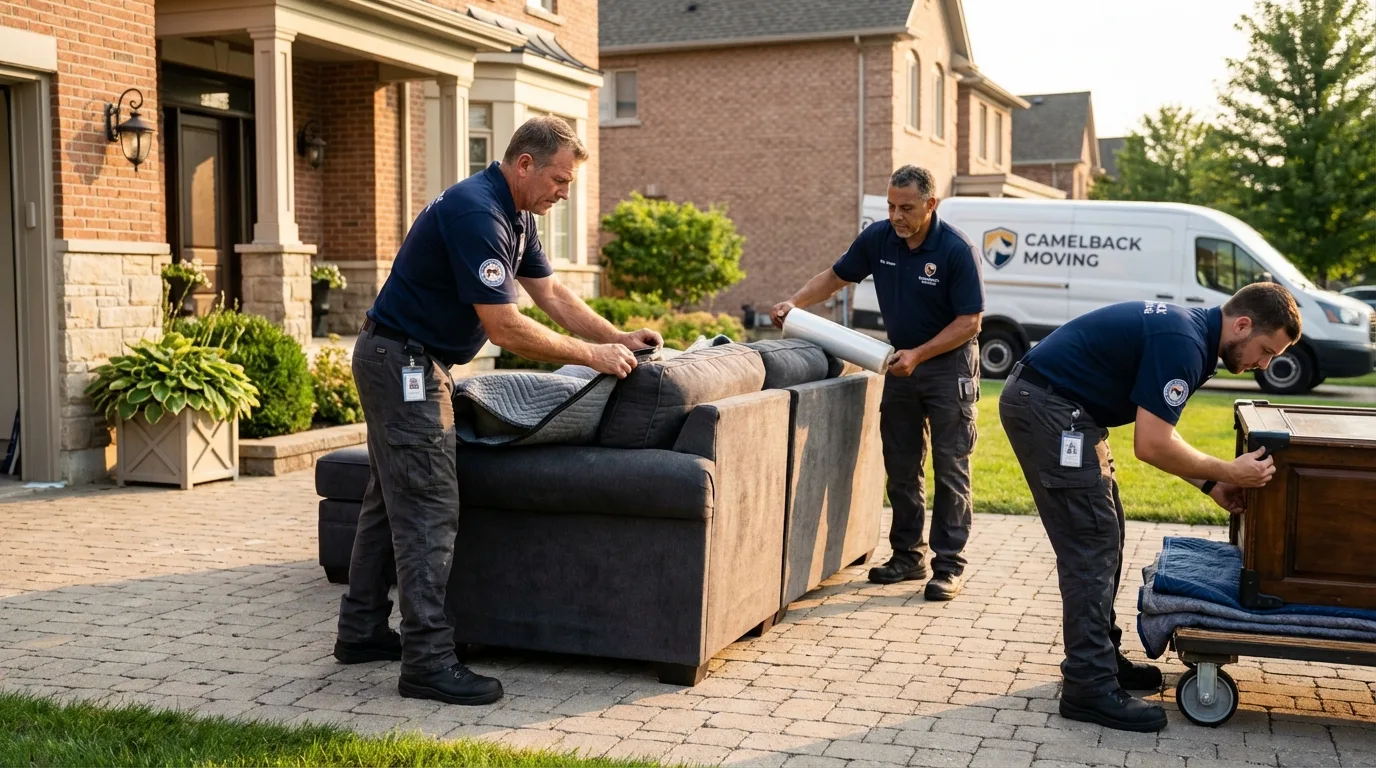 Large estate moving crew wrapping furniture in Hurst, TX