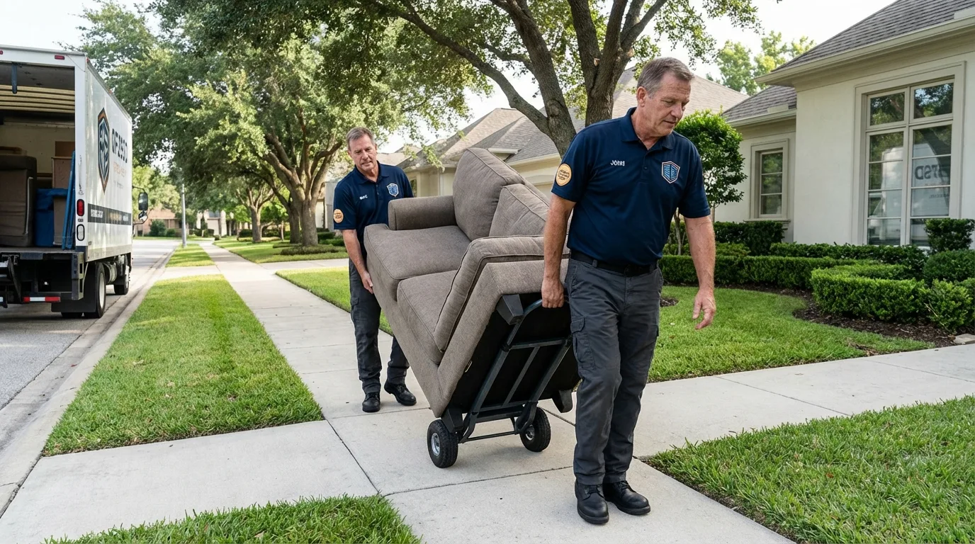 Local residential moving crew loading furniture in Hurst, TX