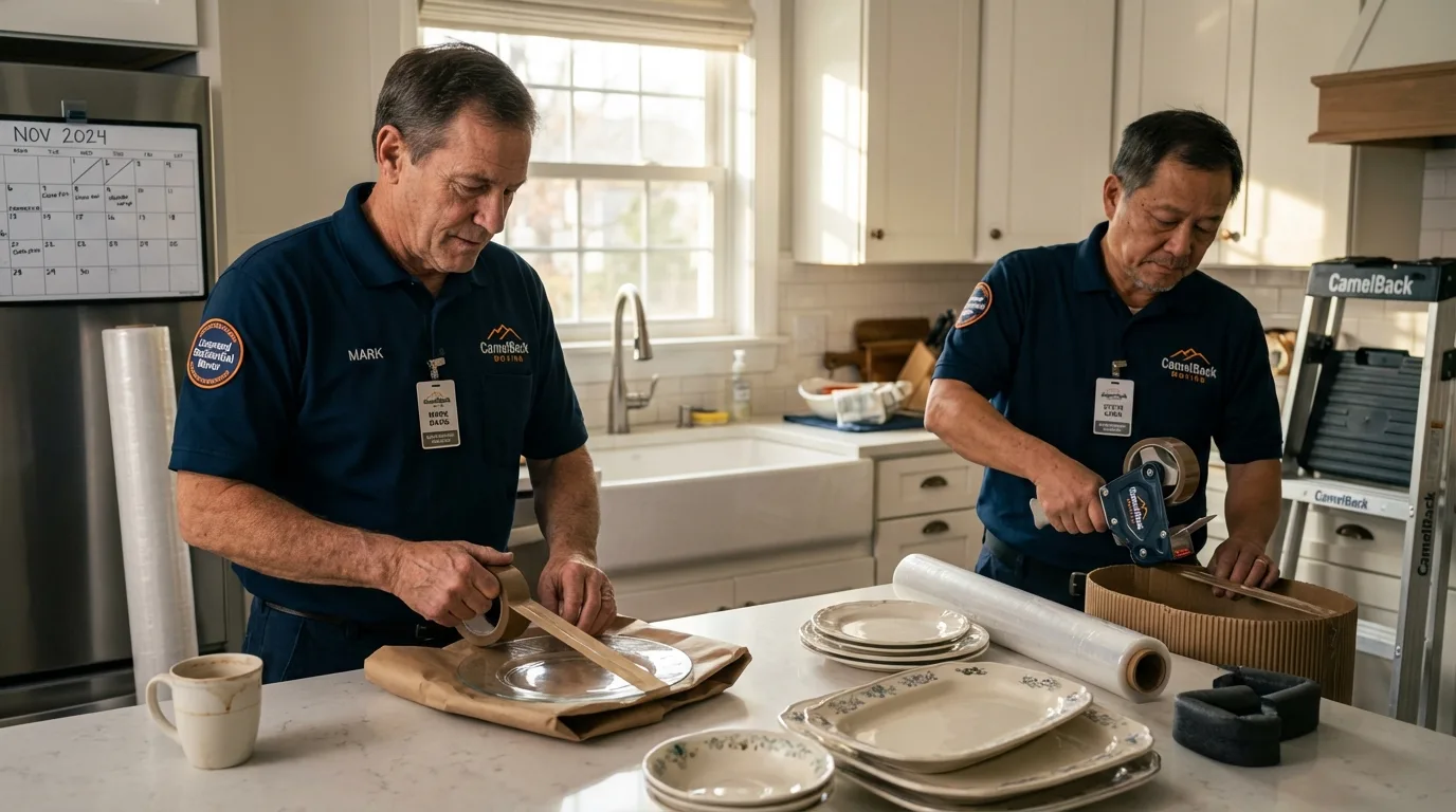 Professional crew packing kitchen dishware in Hurst, TX